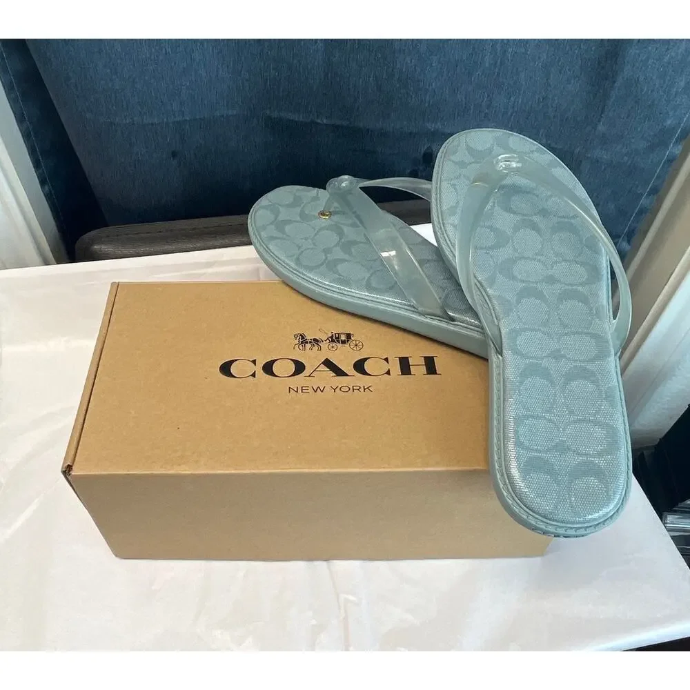 Coach Women’s 10 B Sea mist Jelly Flip flop bechy/vacation Resort wear summer